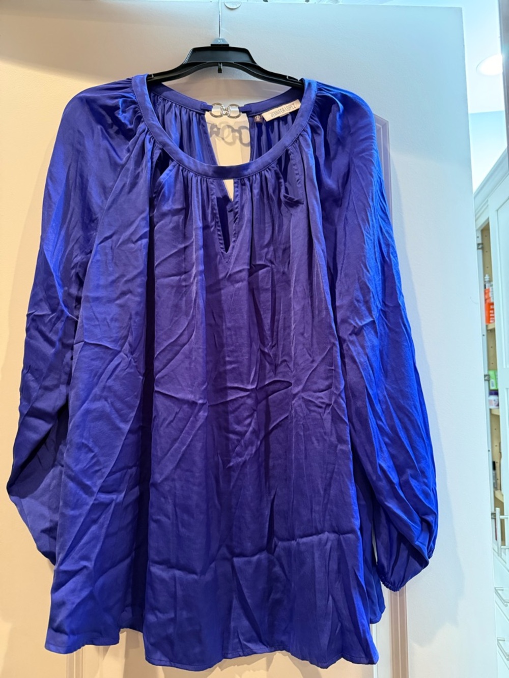 Jennifer Lopez Cobalt Blue Long Sleeve Keyhole Blouse